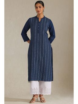 Soch - Women's Indigo Denim Dots Kurta With Thread Work