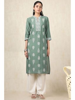 Soch - Women's Sap Green Muslin Solid Kurta With Thread Work