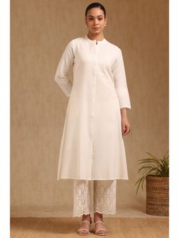 Soch - Women's Off White Cotton Solid Kurta