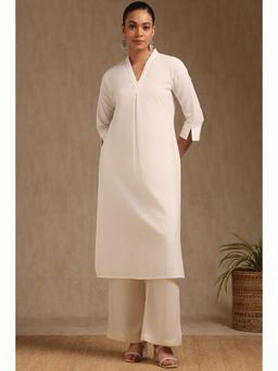 Soch - Women's Off White Cotton Solid Kurta