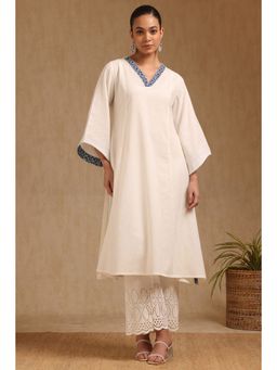 Soch - Women's Off White Cotton Solid Kurta