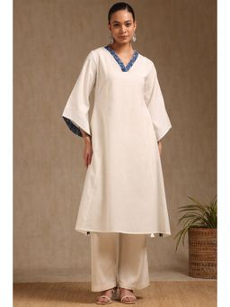 Soch - Women's Off White Cotton Solid Kurta