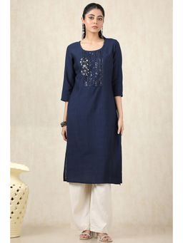 Soch - Women's Navy Blue Gadwal Solid Kurta With Sequins