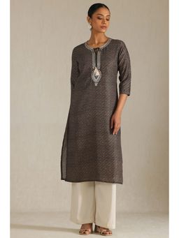 Soch - Women's Black Muslin Leheriya Print Kurta With Zari Woven