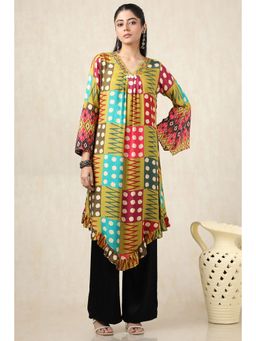Soch - Women's Multicolour Crepe Print With Beads And Stones