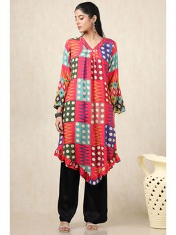 Soch - Women's Multicolour Crepe Print With Beads And Stones