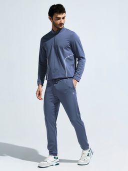 DOMIN8 - Men High Neck Grey Sports Contrast Piping and Pockets Sweatshirt with Trackpant