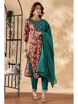 BulBul - Turquoise and Brown Printed Kurta Set (Set of 3)