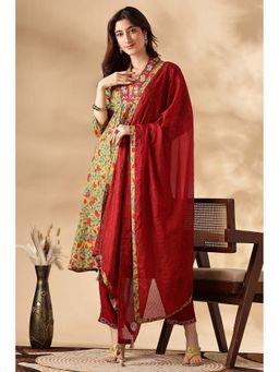 BulBul - Mustard and Red Floral Printed Kurta Set with Dupatta (Set of 3)