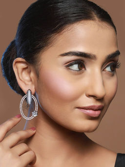 Priyaasi - Grey Oval Floral Ad Rose Gold Gunmetal Plated Earrings