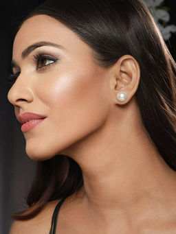PRITA - By Glossy White Pearl Sphere Stud Earrings