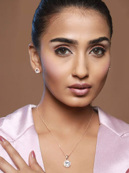 Priyaasi - Round Solitaire Rose Gold-Plated Jewellery Set