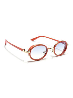 Voyage - Unisex Oval Sunglasses Light Blue & Clear Lens with Gold & Red Frame (MG6351) (50)