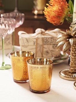 Pure Home + Living - Set of 2 Gold Patterned Votives - Large