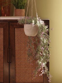Pure Home + Living - Green Artificial Hanging Plant With Cement Pot