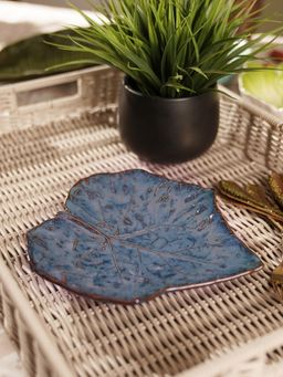 Pure Home + Living - Dark Blue Leaf Shaped Ceramic Platter