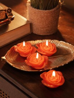 Pure Home + Living - Set Of 4 Orange Flower Shaped Candles