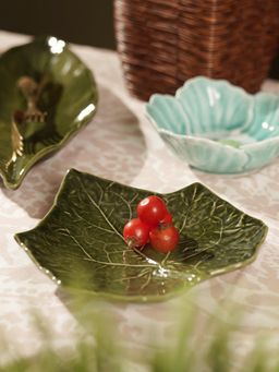 Pure Home + Living - Green Leaf Shaped Ceramic Platter