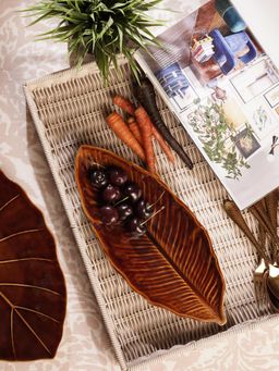 Pure Home + Living - Brown Leaf Shaped Ceramic Platter