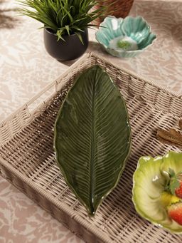 Pure Home + Living - Green Leaf Shaped Ceramic Platter