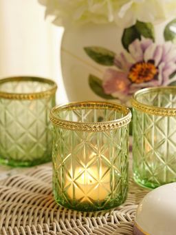Pure Home + Living - Green Diamond Texture Tea-Light Holder