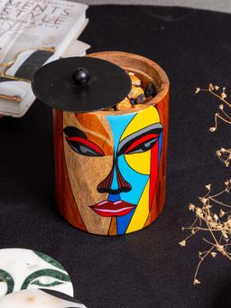 Home Couture Collective - Cleo - Wooden Face Painted Jar