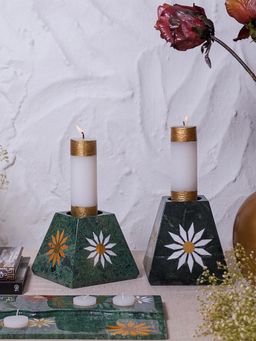 Home Couture Collective - Blossom Marble Candle Stands Set of 2