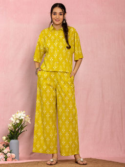 Kasya - Yellow Cotton Relax Fit Printed Co-ord (Set of 2)