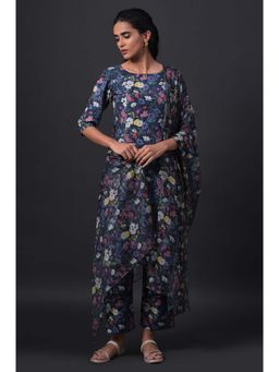 W - Green Floral Kurta-Straight Pant-Dupatta (Set of 3)