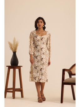 Alaya by Stage3 - Beige Printed Straight Midi Dress