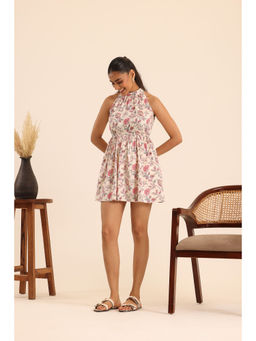 Alaya by Stage3 - Beige Halter Neck Floral Printed Mini Dress