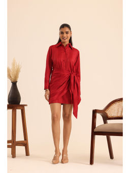 Alaya by Stage3 - Red Collared Tie-Up Wrap Mini Dress