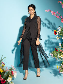 Gajra Gang - Tea-Time Black Lapelled Co-ord Set & Jacket GGSKD74 (Set of 3)