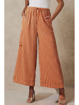Outzidr - Brown Contrast Waist Band Straight Fit