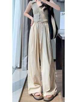 Outzidr - Beige Baggy Fit Elasticated Pants