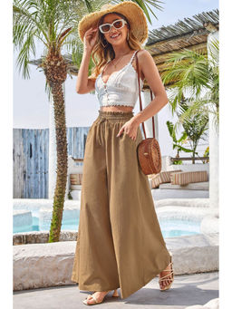 Outzidr - Brown Elasticated Drawstring Flared Pants