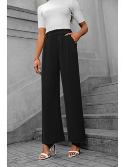 Outzidr - Black Waist Band Pleated Straight Fit Pants