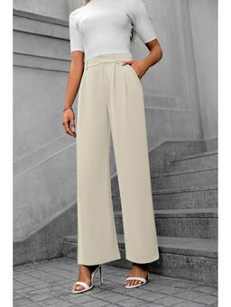 Outzidr - Cream Waist Band Pleated Straight Fit Pants