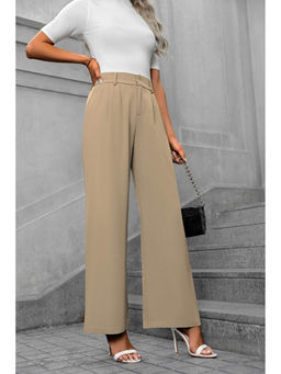 Outzidr - Khaki Waist Band Pleated Straight Fit Pants