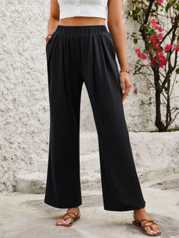 Outzidr - Black Elasticated Pleated Flared Pants