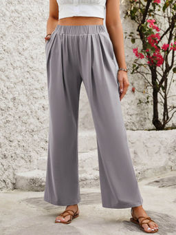 Outzidr - Grey Elasticated Pleated Flared Pants