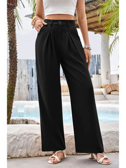 Outzidr - Black Waist Band Pleated Flared Pants