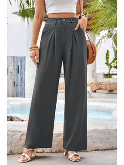 Outzidr - Grey Waist Band Pleated Flared Pants