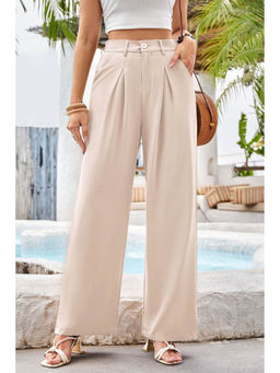 Outzidr - Cream Waist Band Pleated Flared Pants