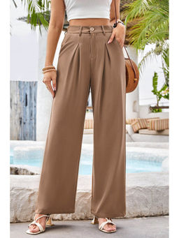 Outzidr - Khaki Waist Band Pleated Flared Pants