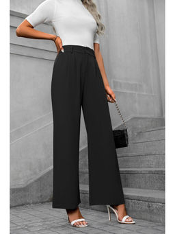 Outzidr - Black Waist Band Pleated Straight Fit Pants