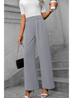 Outzidr - Grey Waist Band Pleated Straight Fit Pants