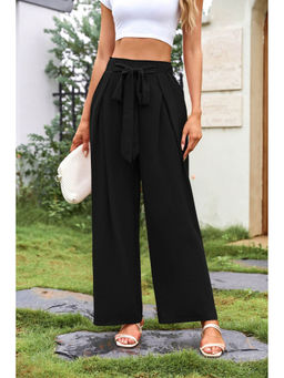 Outzidr - Black Knotted Elastic Band Flared Trousers