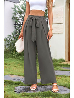 Outzidr - Grey Knotted Elastic Band Flared Trousers