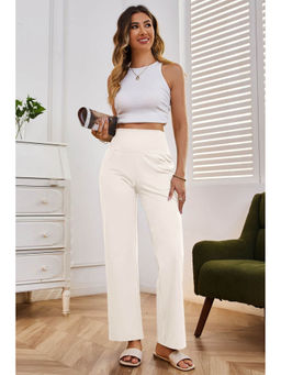 Outzidr - Off-White Elasticated Wide Leg Pants